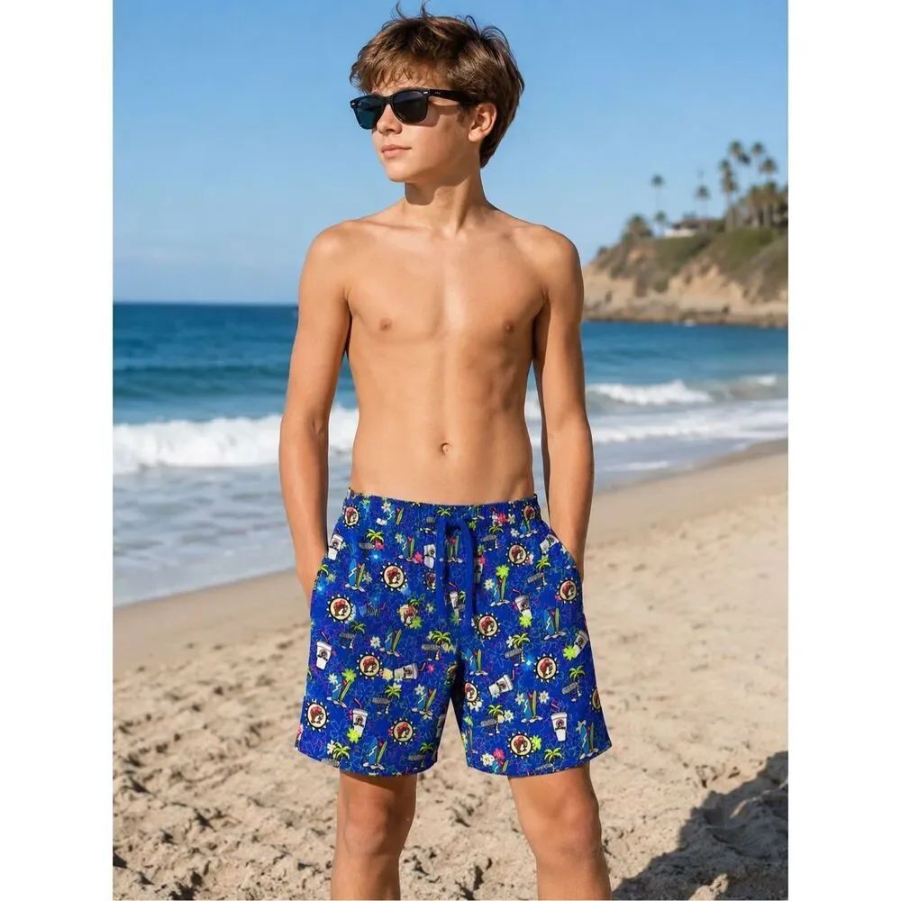 Rare Buc-ee’s Blue Tropical Swim Trunks Youth Boys XL 14-16 Board Shorts Beach